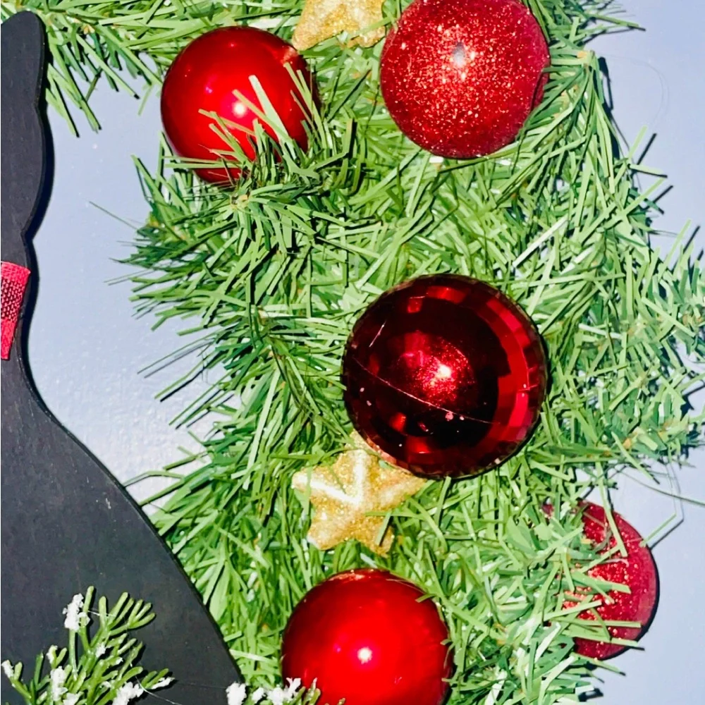 Custom Order Requests Cat playing with ornaments Christmas Wreath 18in